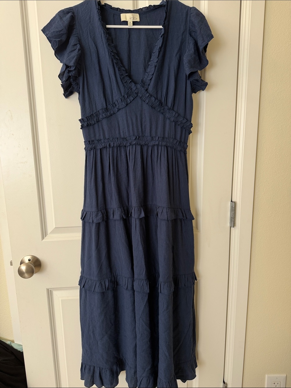 Pinch Navy Ruffle-Tier Midi Dress